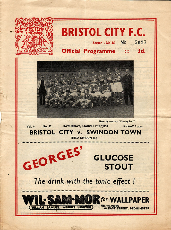 <b>Saturday, March 12, 1955</b><br />vs. Bristol City (Away)